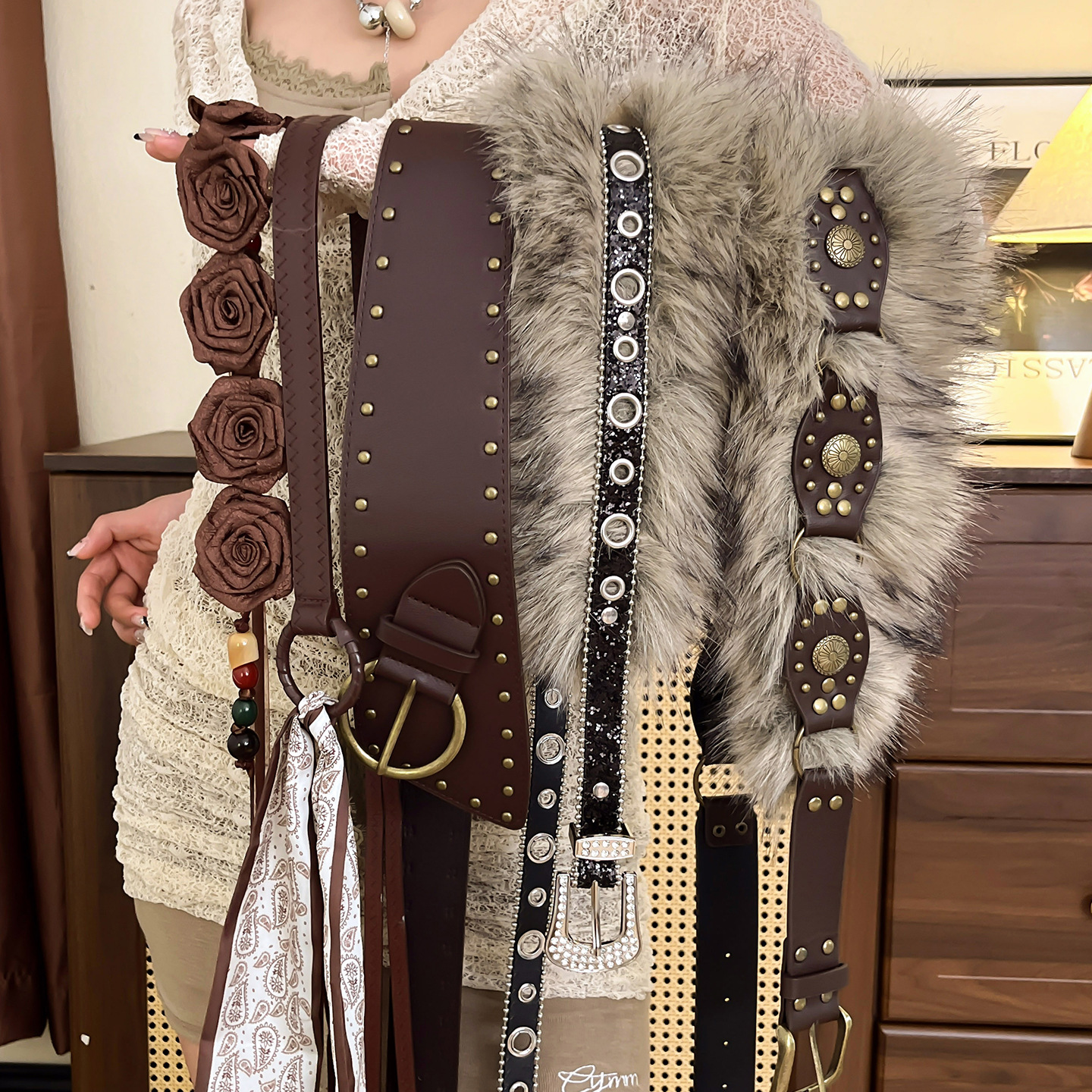 Bohemian Medieval Ethnic Style Brown Belt Women's Skirt Braided Waist Chain Y2K Metal Waist Accessories