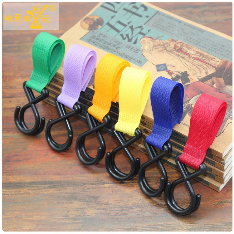 Infant Stroller Hook, Colorful Velcro Hook, Household Hook, Multi-Purpose Stroller with Double Ring Combination Hook