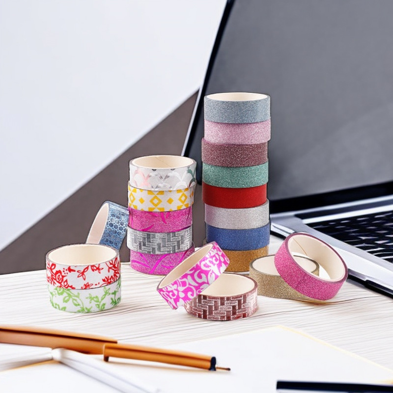 Cross-Border Creative DIY Glitter Tape Creative Stationery Photo Album Decoration Hand Account and Paper Tape Hand-Tearable Glitter Tape