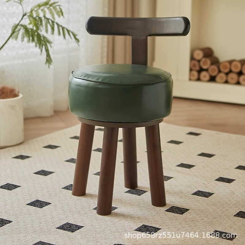 Solid Wood Jade Rotating Sofa Chair with Backrest, Small Apartment Living Room Leisure Chair, Single Round Chair, Rotating Small Stool