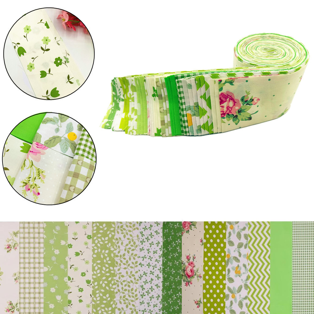 42 Pieces of Green-Style Fresh Patchwork Fabric for Doll Clothes, Hair Ties, Quilting Strips, and Jelly Rolls