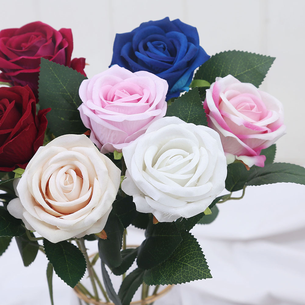 Single Flannel Simulation Rose Wedding Home Decoration Simulation Flower Valentine's Day Bouquet Flower Wall Flower-arranging Fake Flower