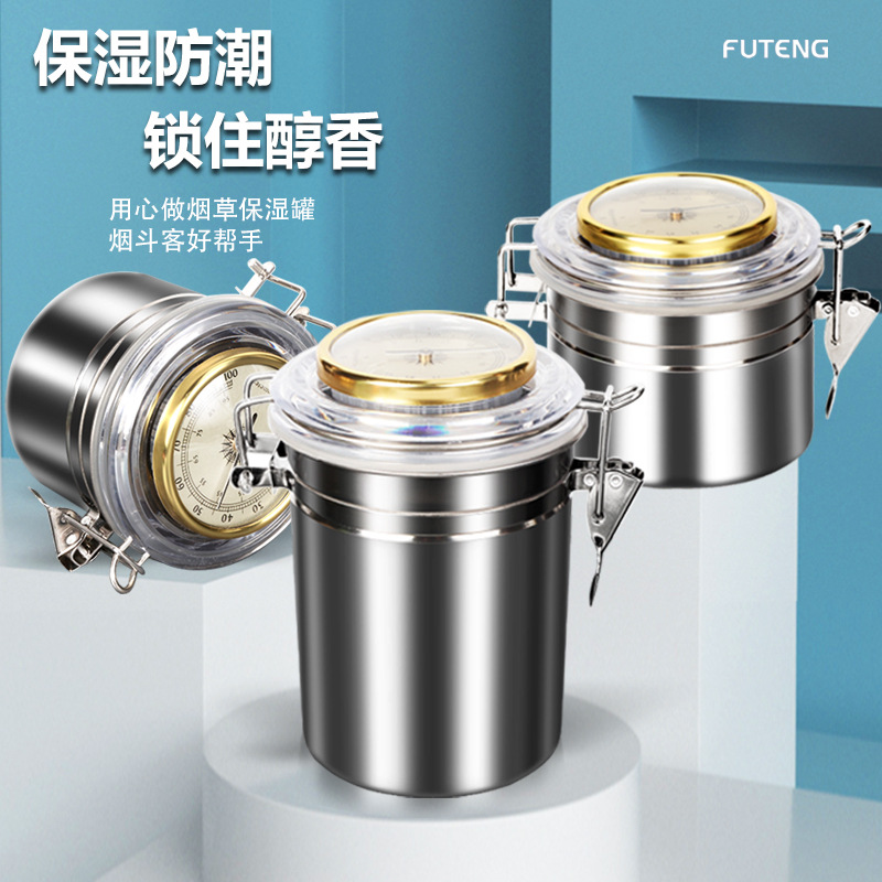Новая увлажняющая банка Futen, с гигрометром, увлажняющими таблетками, для трубок, нержавеющая сталь, герметичная, в наличии