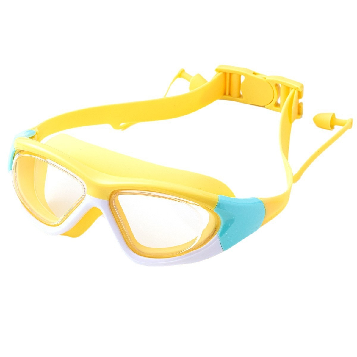 Manufacturers supply children's swimming goggles anti-fog swimming glasses boys and girls large frame color matching with one-piece earplug 5021