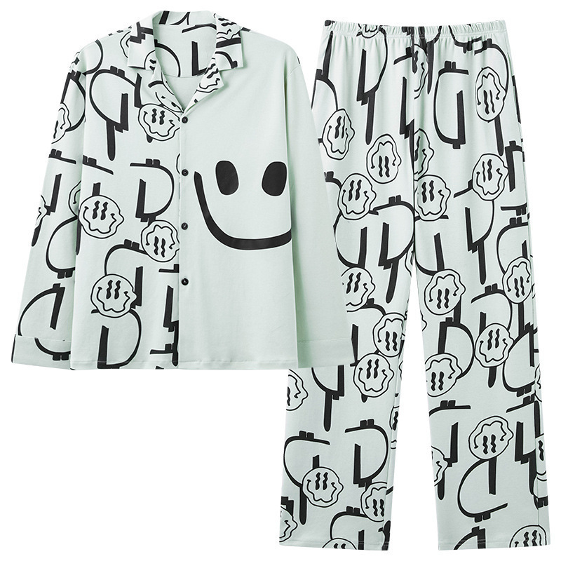 Pajamas Boys Spring and Autumn Long Sleeve Thin Cartoon Fashion Students Fall plus size Lapel Men's Home Clothes suit