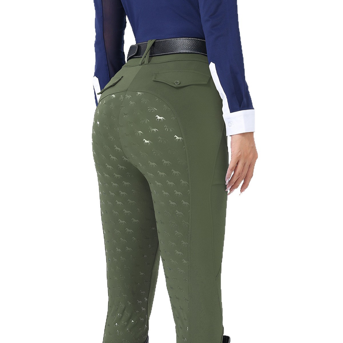 European and American Cross-border Women's Riding Pants Full Seat Silicone Non-slip Wear-resistant Double-sided Pocket Tight High Waist Abdominal Riding Pants