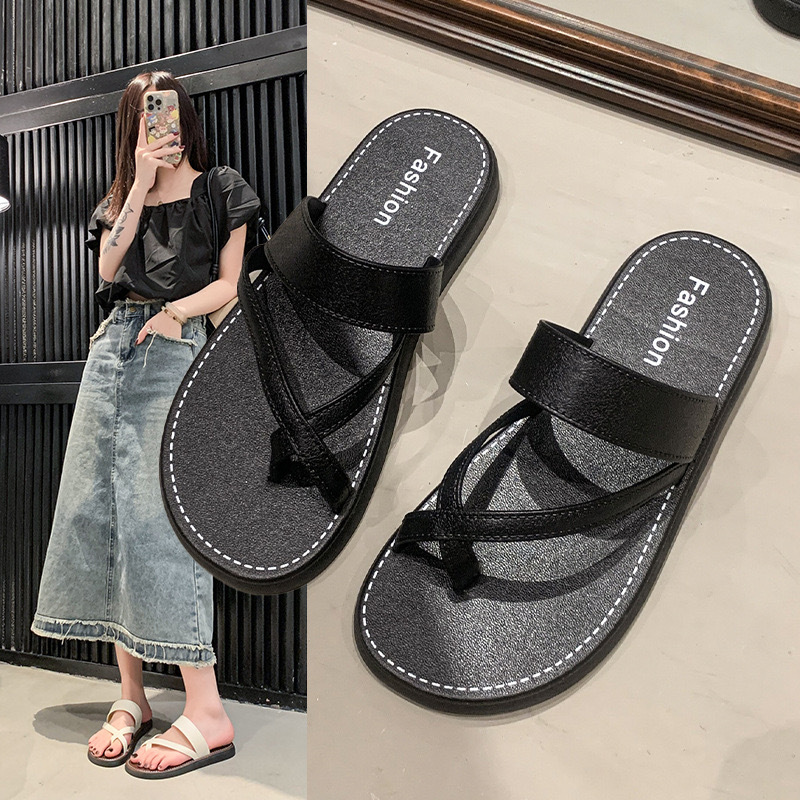 Women's Fashionable Flats-Soled Simple and Lightweight Indoor Non-Slip Cross Slippers for Women to Wear Summer Ins Beach Sandals and Slippers