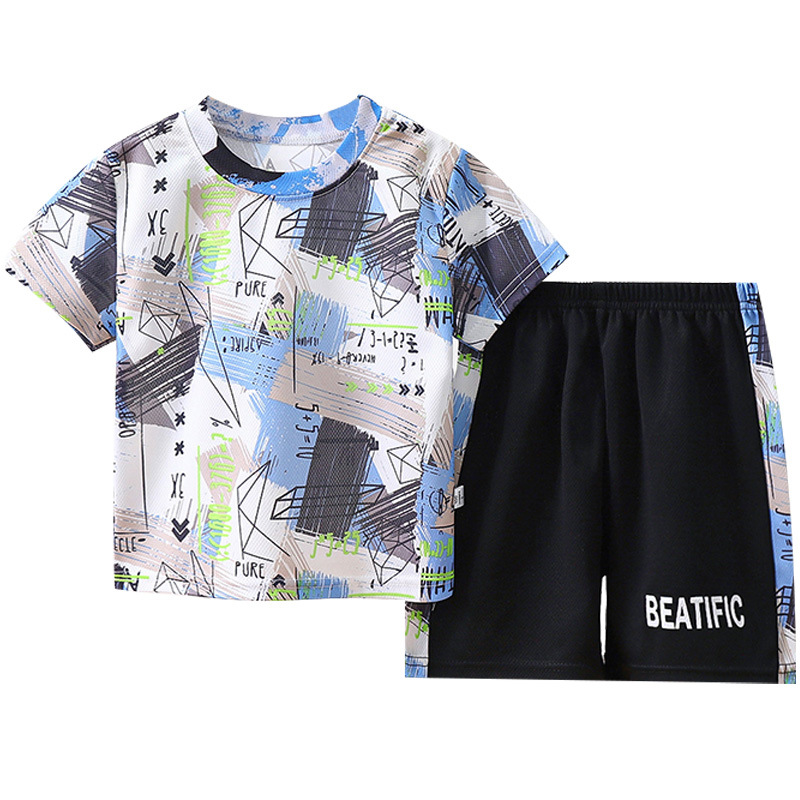 Summer children's suit 2024 new quick-drying clothes sportswear boys baby camouflage t-shirt two-piece children's clothing wholesale