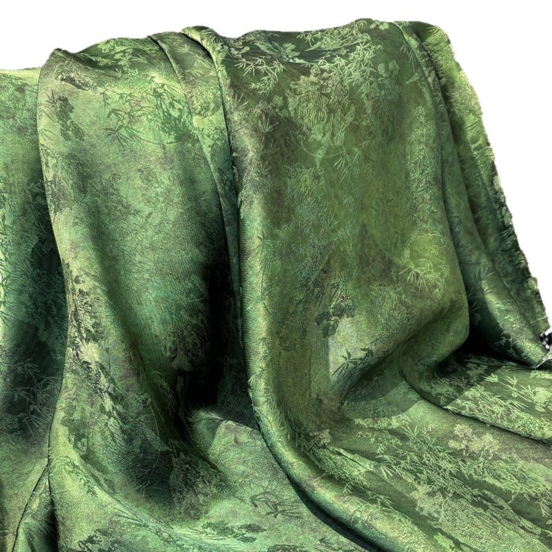 Cold March Jacquard Fragrant Cloud Gauze Fabric National Style Cheongsam Dress Clothing Silk Fabric Green Flower Dill Han Dynasty