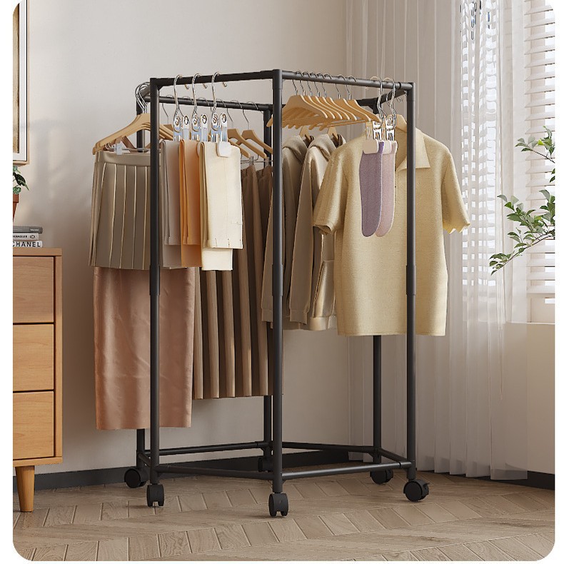 New Hexagonal Balcony Bedroom Multi-Functional Clothes Drying Rack Dormitory Space-Saving Thickened Stable Floor-Standing Coat Rack