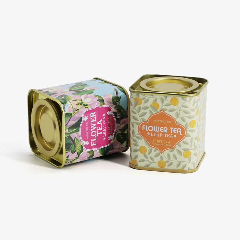 Manufacturer Customized Square Candy Flower Tea Tin Box with Pry Lid and Sealed Souvenir Small Can Travel Portable Tea Tin Can