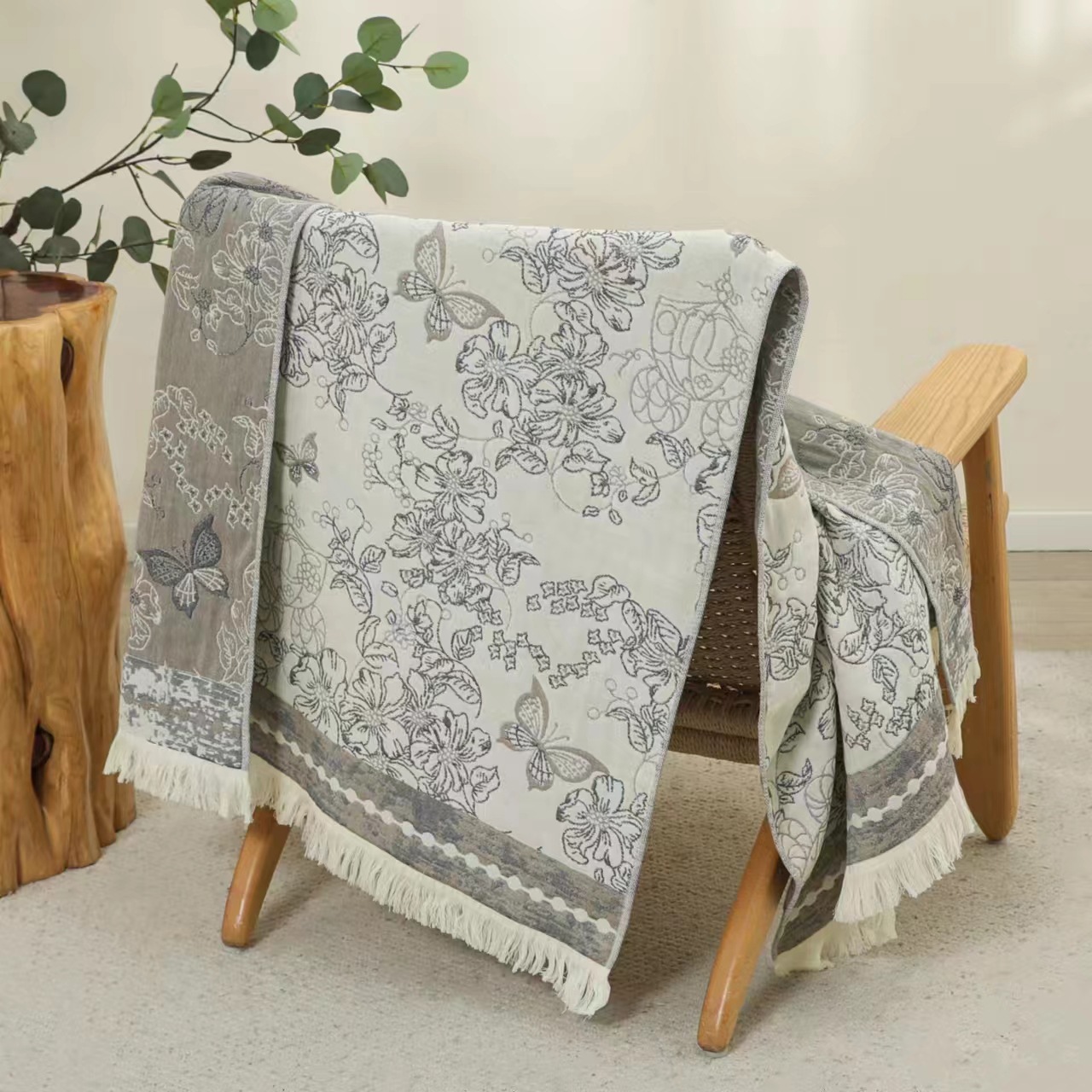 Foreign Trade Hemp Bath Towels Can Be Ordered with Logos, 4-Layer Gauze Jacquard Cotton Plus Hemp, Soft and Breathable Bath Towels