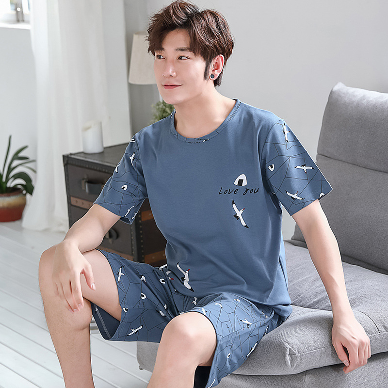 2025 Summer Pajamas Men's Youth Sports Short-Sleeved Loose Casual Home Plus Size Suit Men Can Wear Outside