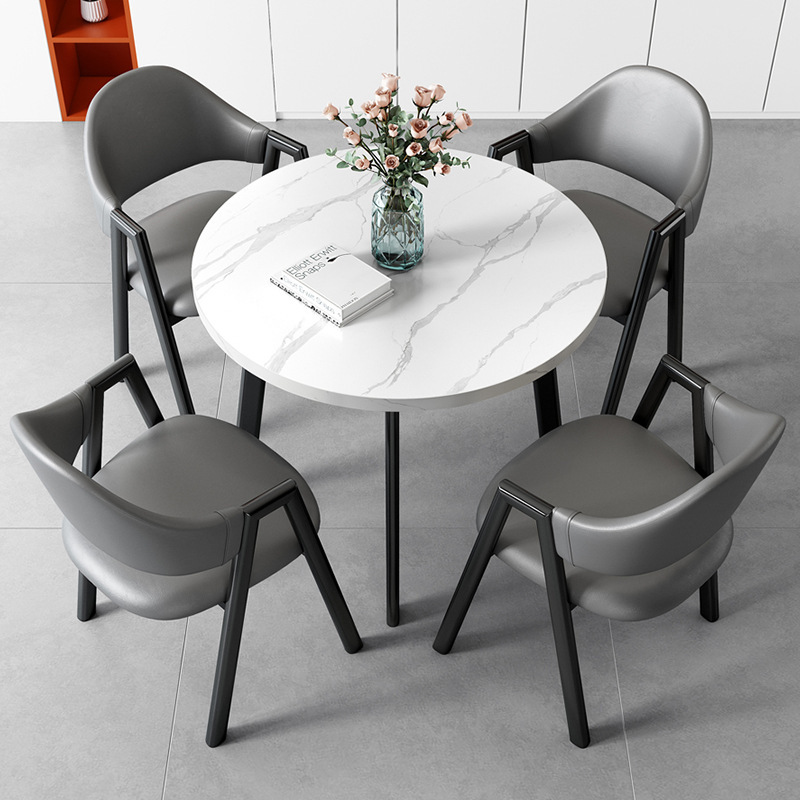 Modern Simple Negotiation Reception Table and Chair Combination Office Home Balcony Small Round Table Imitation Rock Board Table and Chair Combination