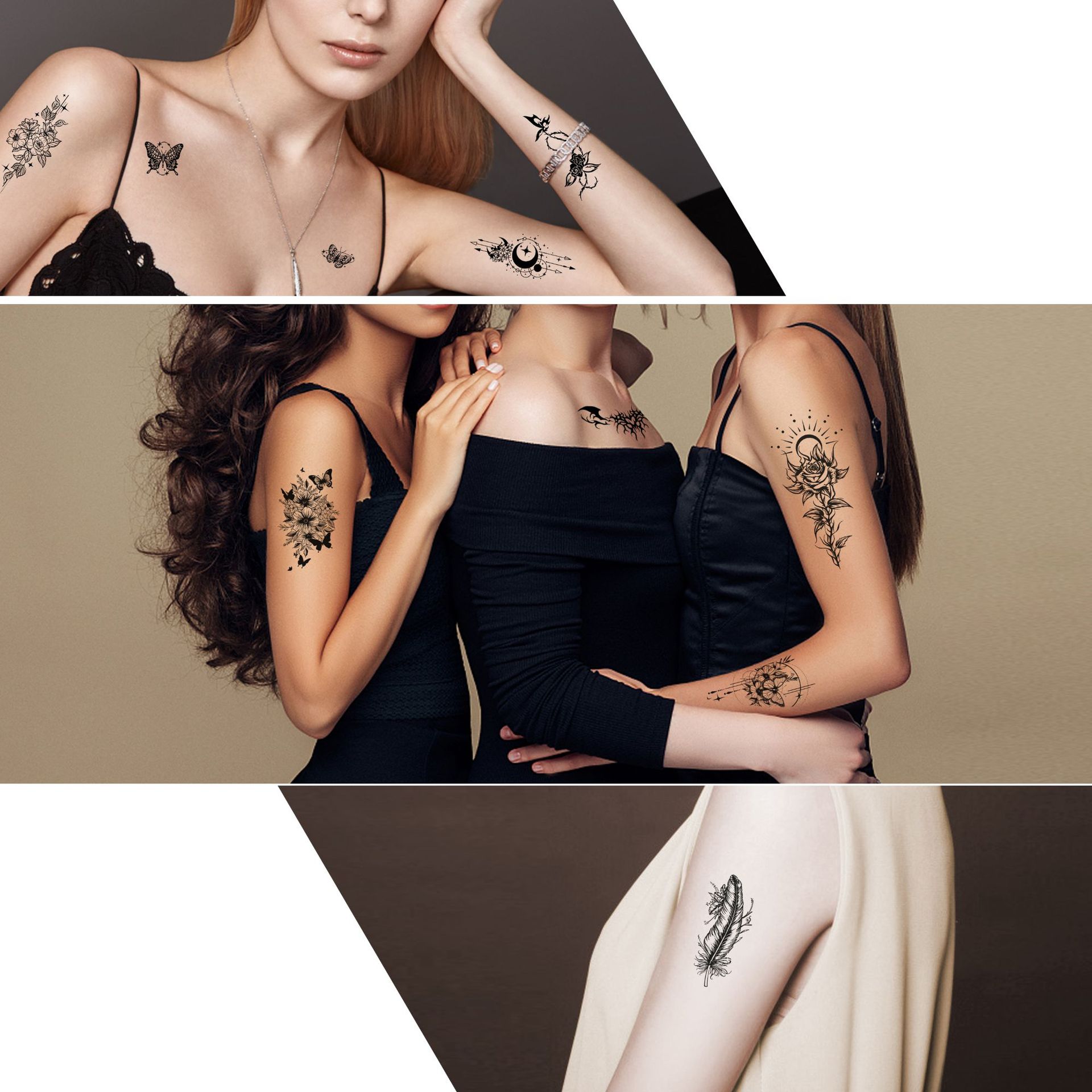 Cross-border New European and American Black and White Dark Tattoo Sticker Ins Butterfly Flower Sexy Female Simulation Small Fresh Tattoo Sticker