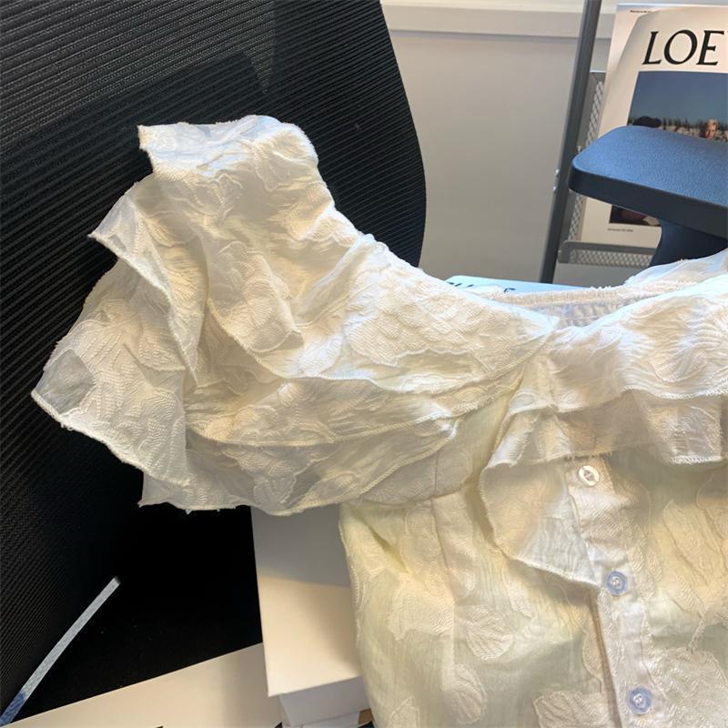 French Ruffled One-Shoulder Shirt for Women, Summer Hot Girl's Waist-Cinching Flying Sleeves, Chest-Wrapped Shirt, Short Style, Elegant Top