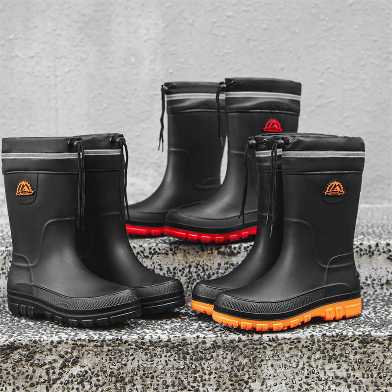 Waterproof Shoes Men's Short Tube Non-slip Rain Boots for Adult and Students Korean Style Fashion Four Seasons Outdoor Plastic Water Boots