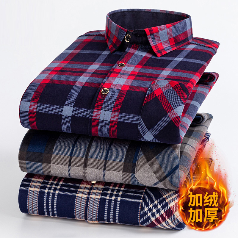 Зимняя рубашка с флисовой подкладкой, утолщенная, теплая, комбинированная, для мужчин среднего и пожилого возраста
