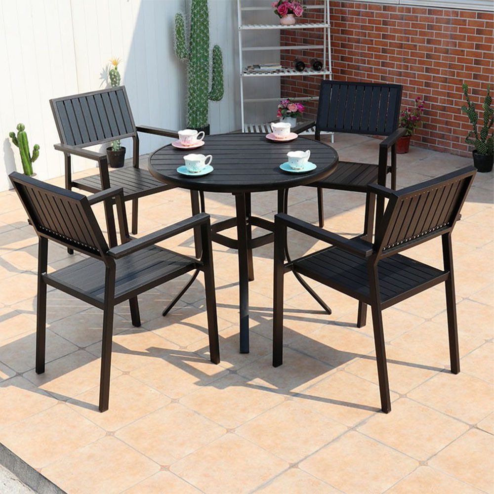 Outdoor Plastic Wood Table and Chair Courtyard Anticorrosive Wood Outdoor Leisure Dining Table Garden Outdoor Balcony Cafe Table and Chair Combination