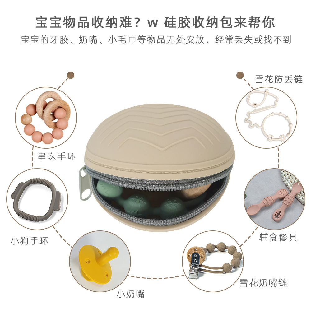 Children's Portable Easy-To-Clean Pacifier Cosmetics Bag Change Key Headphones Fda Food Grade Silicone W Zipper Cosmetics Bag