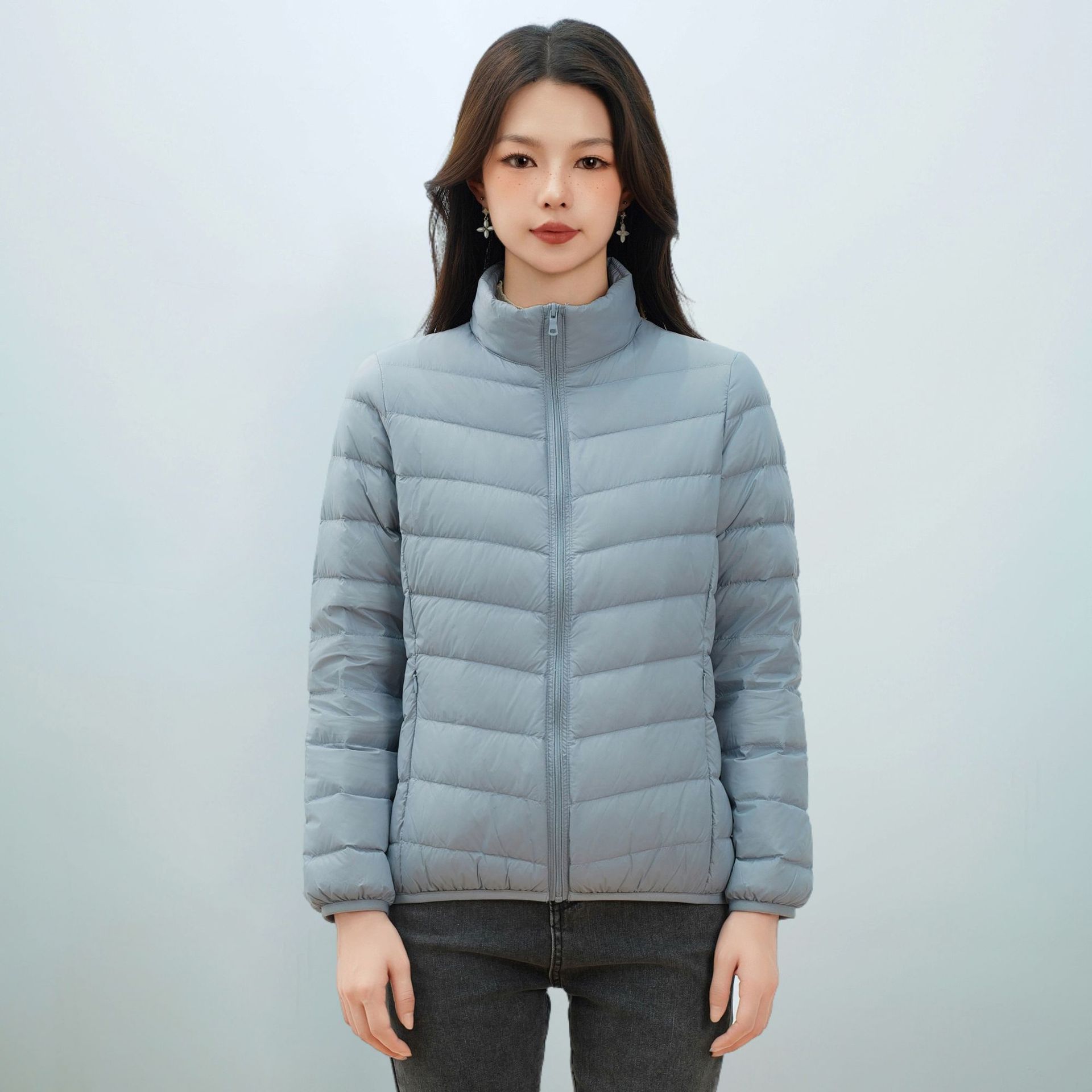 Pinghu Chi New Women's New National Standard 90 down Casual down Solid Color Women's Stand Collar Women's Lightweight down Jacket Women