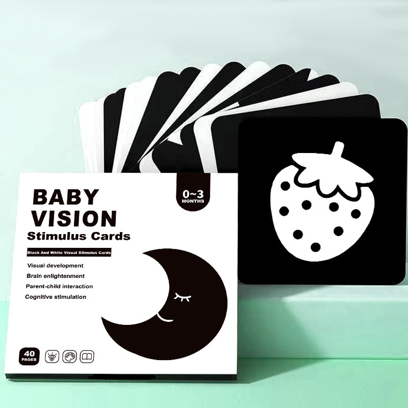 Cross-Border English Version Baby Black and White Card Newborn Visual Stimulation Card Black and White Pursuit Card 0-3 Months Wholesale