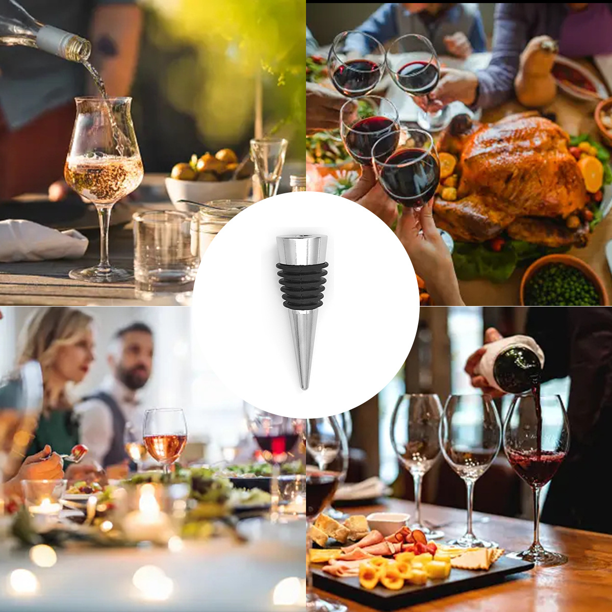 304 stainless steel wine bottle stopper lower body six-wire cone wine stopper wine environmental protection glass bottle vacuum stopper