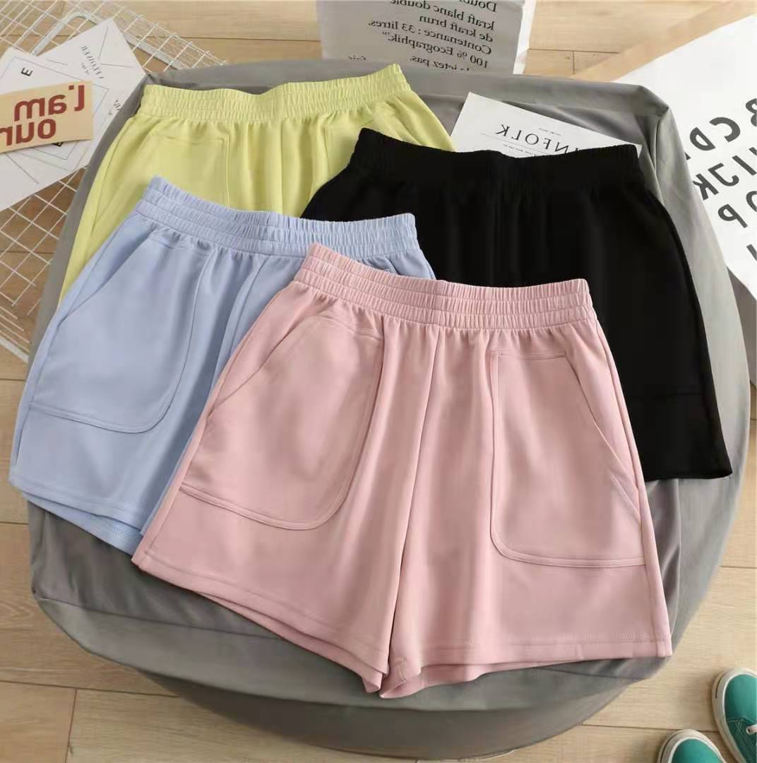 Summer Thin Korean-Style Sports Shorts for Women, High-Waisted, Loose Wide-Leg Shorts, Three-Quarter Length, Cotton Blend, Casual Pants, Trendy, Leg-Lengthening