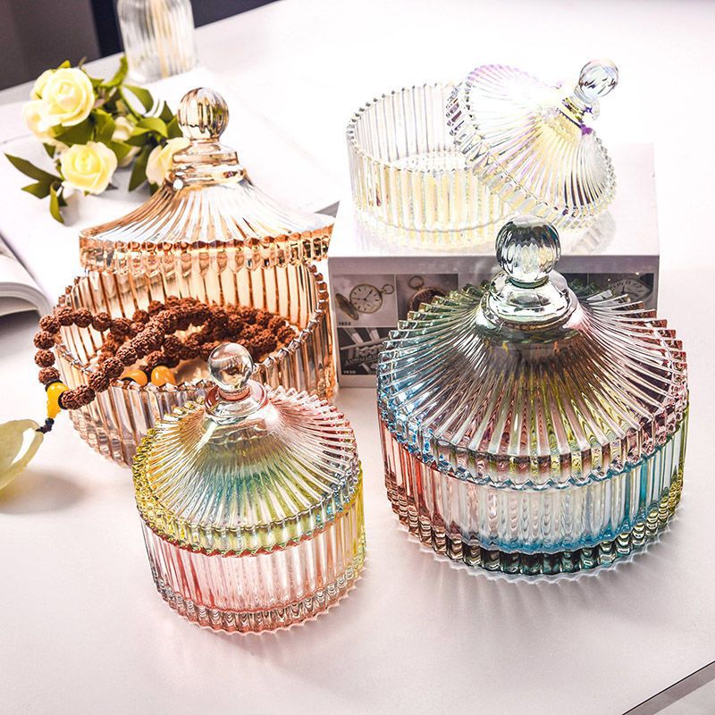 European Style Glass Mongolian Yurt Striped Candy Jar Coffee Sugar Jar Jewelry Storage Box Gel Dropping Mold