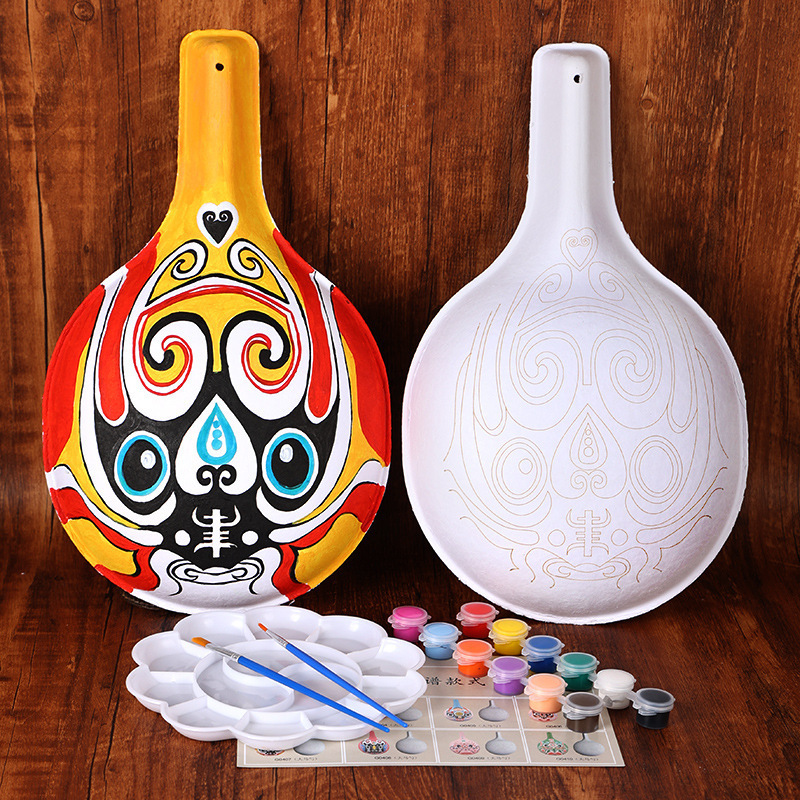 DIY Traditional Handmade Horse Spoon Gourd Shehuo Painting with Pattern Pulp Facial Mask White Embryo Non-Legacy Creative Mask