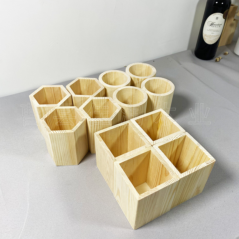 Desktop Wooden Pen Holder Custom Mosaic Snowflake Mud Handmade DIY Wooden Pen Holder Box Delivery 120/Box