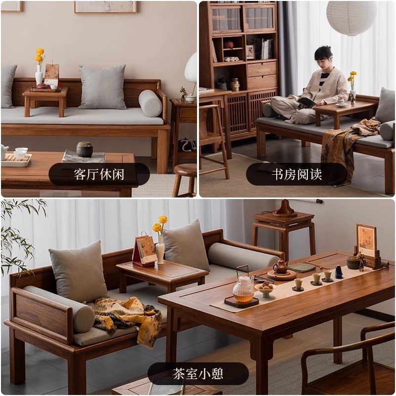 South American Walnut New Chinese Style Solid Wood Luohan Bed Living Room Sliding Integrated Storage Dual-Purpose Sofa Bed New Style