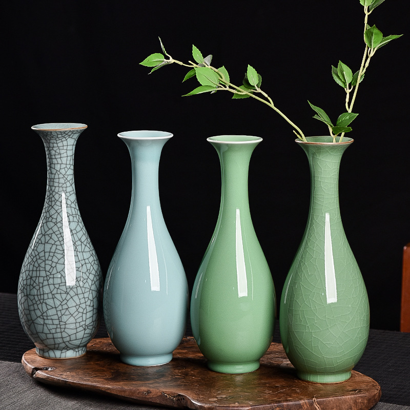 Celadon Vase Guanyin Bottle Flower-arranging Home Decoration Creative Hydroponic Dried Flower Zen Ceramic Jade Net Bottle Decoration