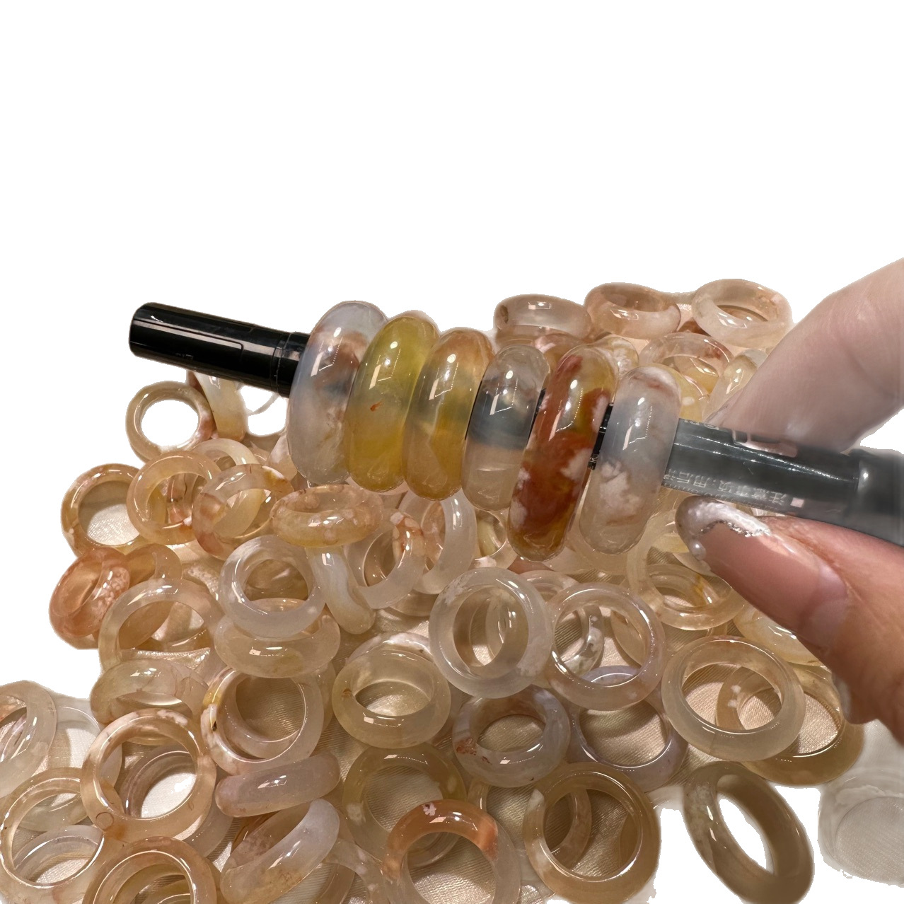 Shangshangqian Sakura Green Agate Ring DIY Accessories Running Ring Accessories Manufacturer Wholesale Ice Transparent Sakura Green