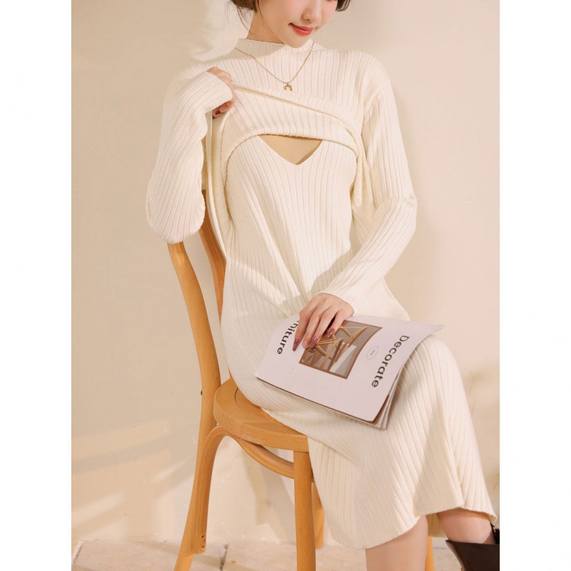 Lifted Breastfeeding Sweater Autumn and Winter Wear for Women to Go Out Thickened Warm Postpartum Hot Mom Slimming Breastfeeding dress