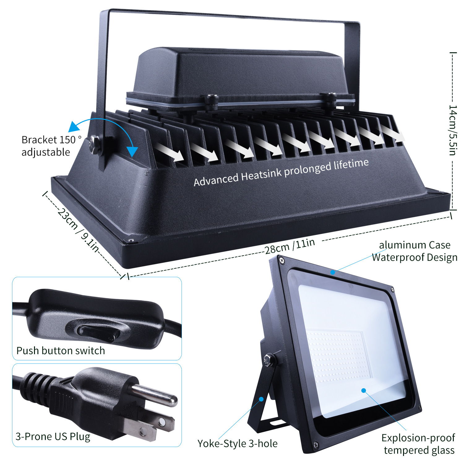 Large wattage 120W UV flood light 110-130V 395nm outdoor Halloween fluorescent party