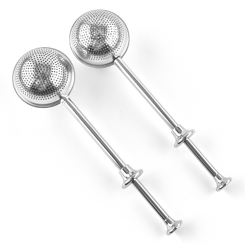 Custom Creative 304 Stainless Steel Tea Ball Press Handle Tea Maker Retractable Tea Drain Tea Set Tea Strainer