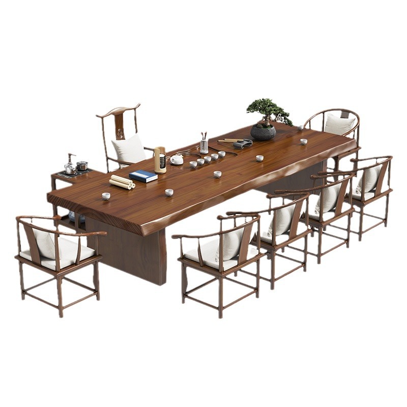 New Chinese Solid Wood Zen Big Board Tea Table Living Room Office Hotel Full Set Tea Table and Chair Combination