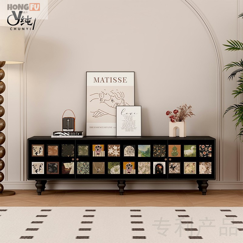 Medieval Style Solid Wood Tv Cabinet French Bailian Floor-Standing Storage Cabinet Living Room Sofa Storage Cabinet Entrance Decorative Cabinet