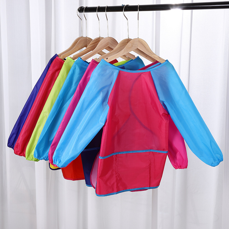 Children's waterproof overalls long sleeve apron suit art protective clothing painting pocket bib reverse clothing wholesale
