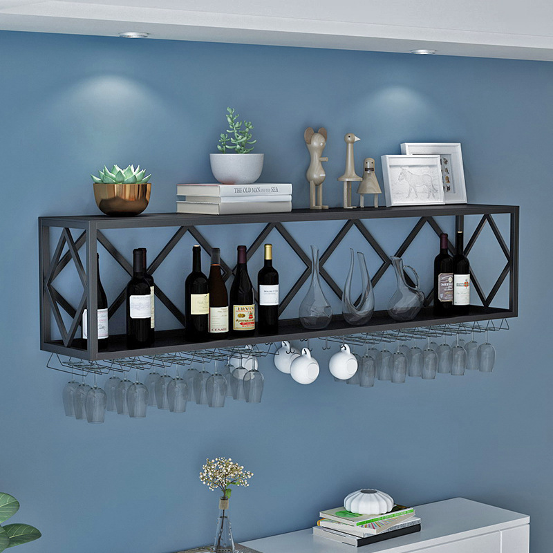 Nordic Iron Wall-mounted Red Wine Rack Wall-mounted Household Bar Counter Hanging Wine Rack Wine Cabinet Wine Bottle Rack Cross-Border