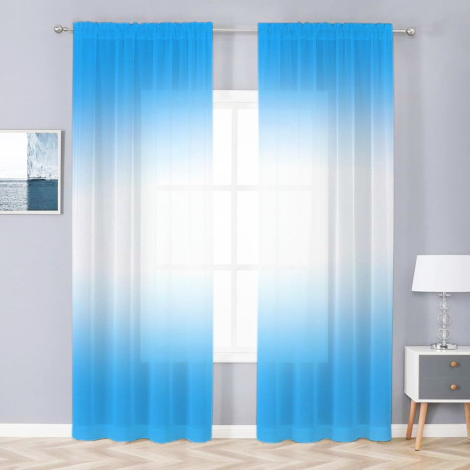 Support Jit Delivery, Cross-Border Exclusive Factory Direct Sales, Blue and White Gradient Yarn, Digital Printing Processing Curtains and Window Screens