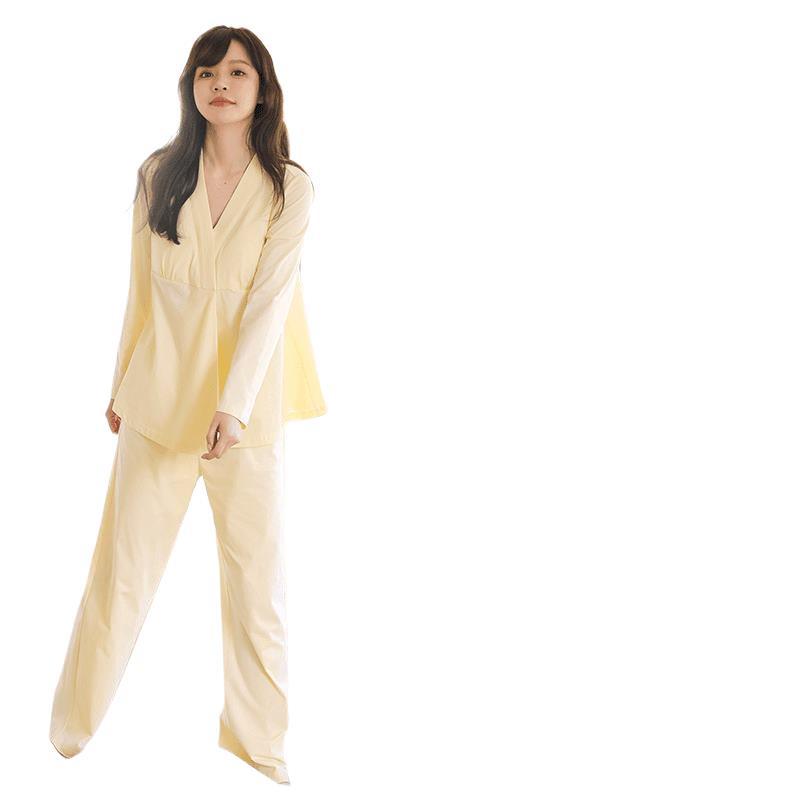 Miduli [Four Seasons Cotton] Maternity Breastfeeding Confinement Clothes Home Clothes with Breast Pads Solid Color Maternity Home Clothes