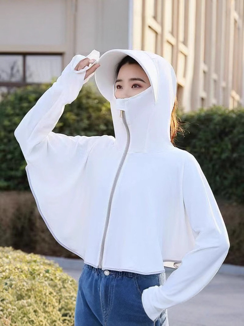 Long Big Brim Ice Silk Sun Protection Clothing Women's Summer Anti-ultraviolet Ultra-thin Sun Protection Shirt Long-sleeved Short Outdoor Sunshade