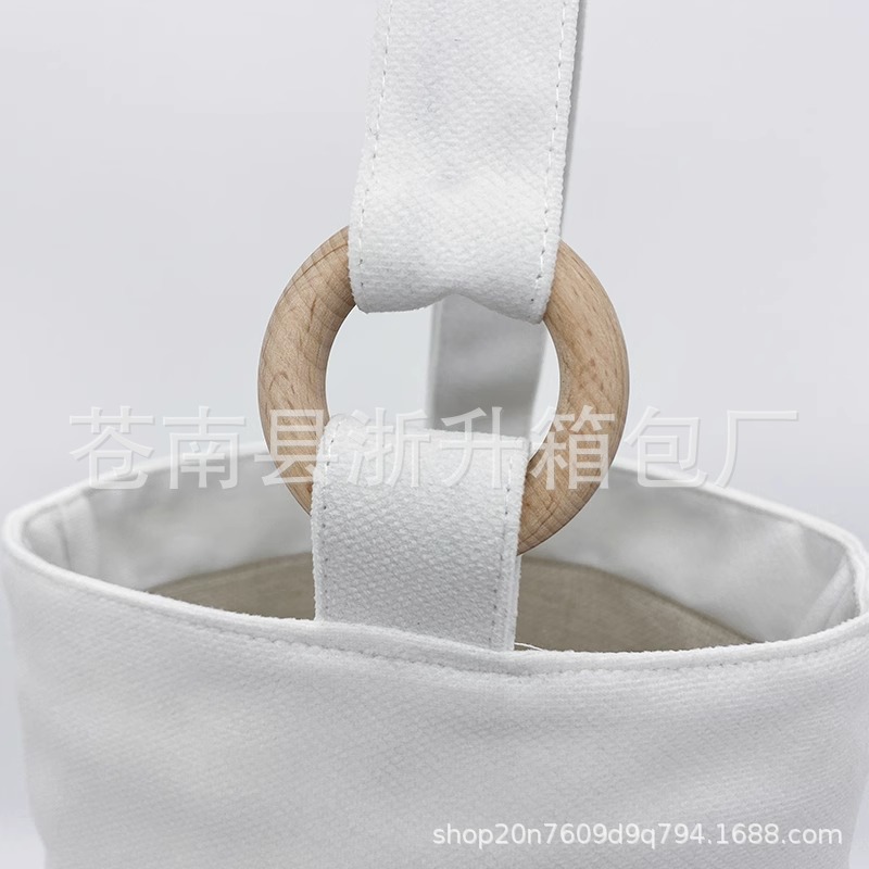 Manufacturer Customized Twill Full-Print Printed Ring Bucket Bag Hand-Carrying Canvas Women's Portable Lunch Bag Work Storage Bag