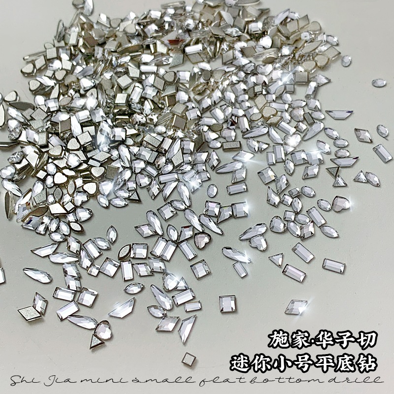 Huizi cut white k9 boutique inverted edge flash mini small size flat special-shaped mixed diamond nail jewelry wholesale