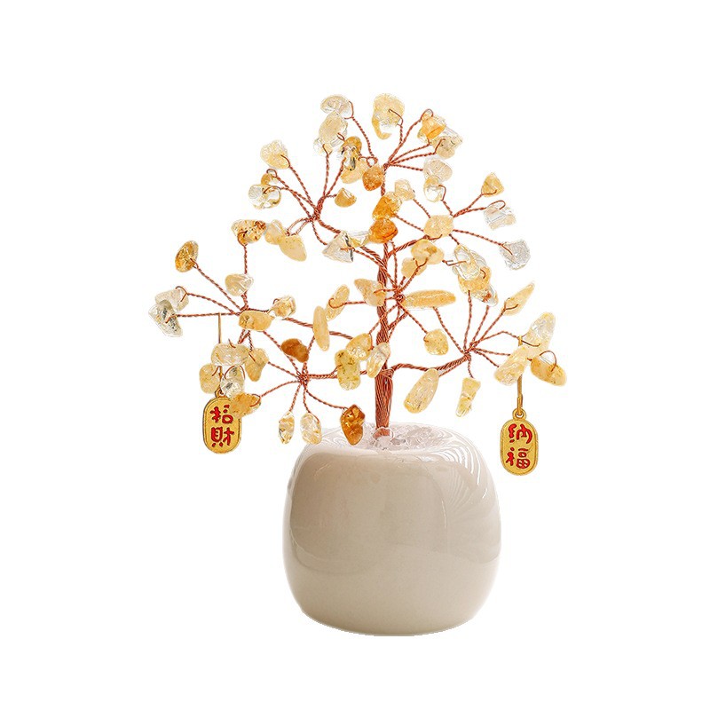 High-End Housewarming Gifts for the Living Room, Pink Money Tree for the Entrance, Bedroom Tv Cabinet, New Home Decorations, Light Luxury Crystal Ornaments