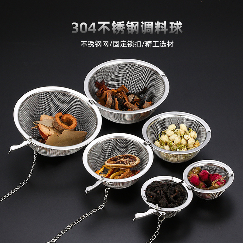 304 Stainless Steel Seasoning Ball Household Tea Making Filter Mesh Marinated Material Soup Stew Meat Seasoning Box Hot Pot Material Filter Ball