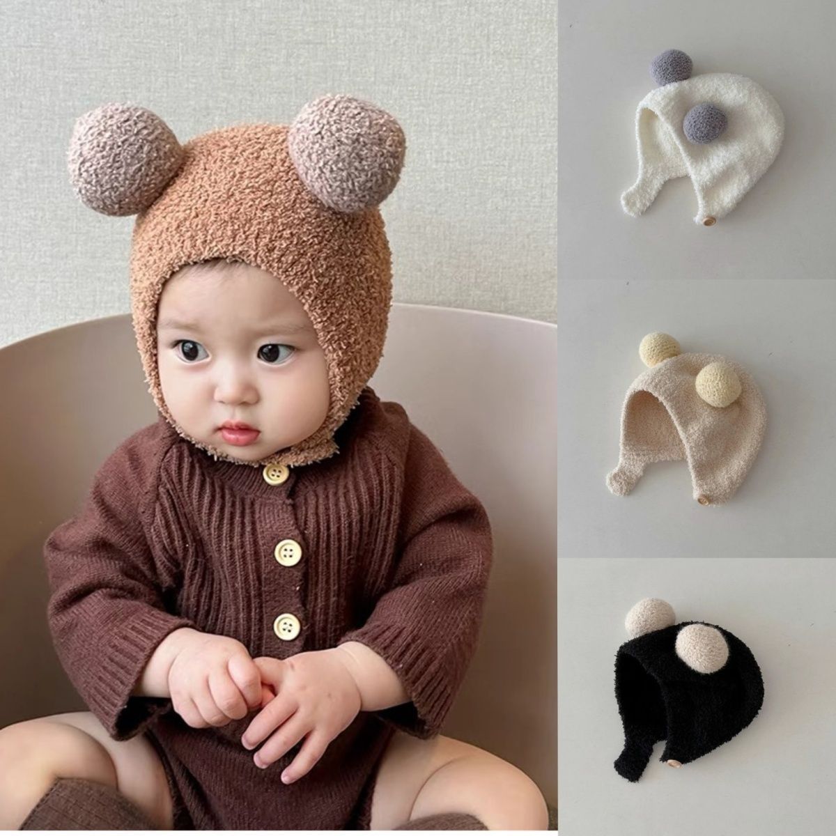 Korean Style Ins Autumn and Winter New Baby Ear Protection Cap Warm Cold-proof Cap Comfortable Baby Double Ball Soft Waxy Baotou Cap Trendy