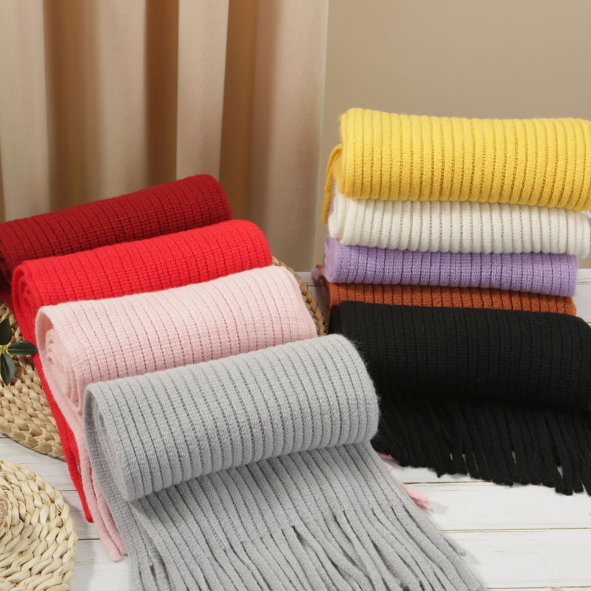 New Korean version of winter men's and women's children's knitted wool scarf tassel stripe warm Joker scarf wholesale manufacturers
